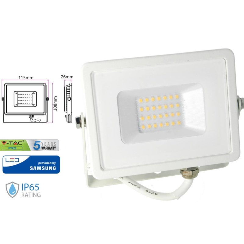 Faro Led Flood Light 10W IP65 Bianco Caldo Super Slim Carcassa Bianca Smd Samsung SKU-427