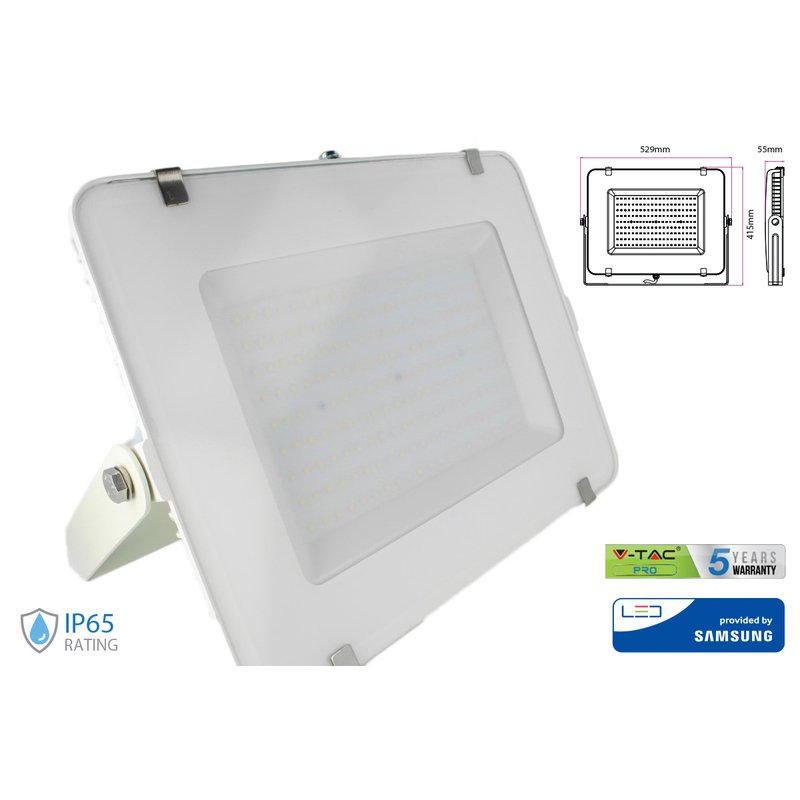 Faro Led Flood Light 300W IP65 Bianco Neutro Super Slim 55mm Carcassa Bianca Samsung Garanzia 5 Anni SKU-10033