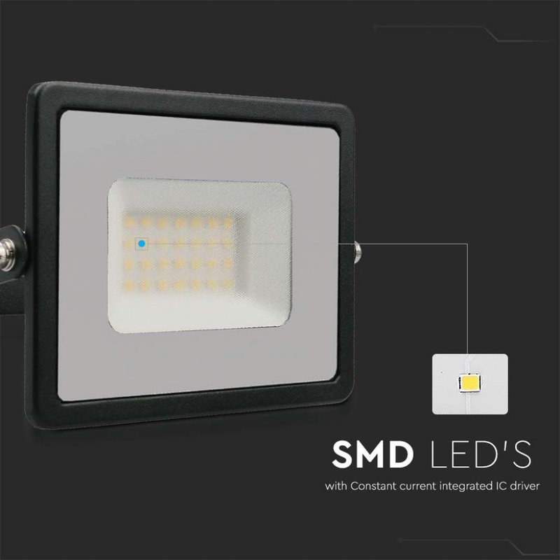 Faro Led Flood Light 30W 2510lm IP65 Slim 158X137X32mm Carcassa Nera Luce 6500K SKU-215954