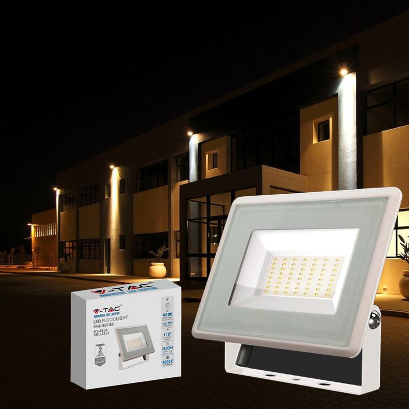 Faro Led Flood Light 50W 4300lm IP65 Slim 180x150x27mm Carcassa Bianca Luce 4000K SKU-6753