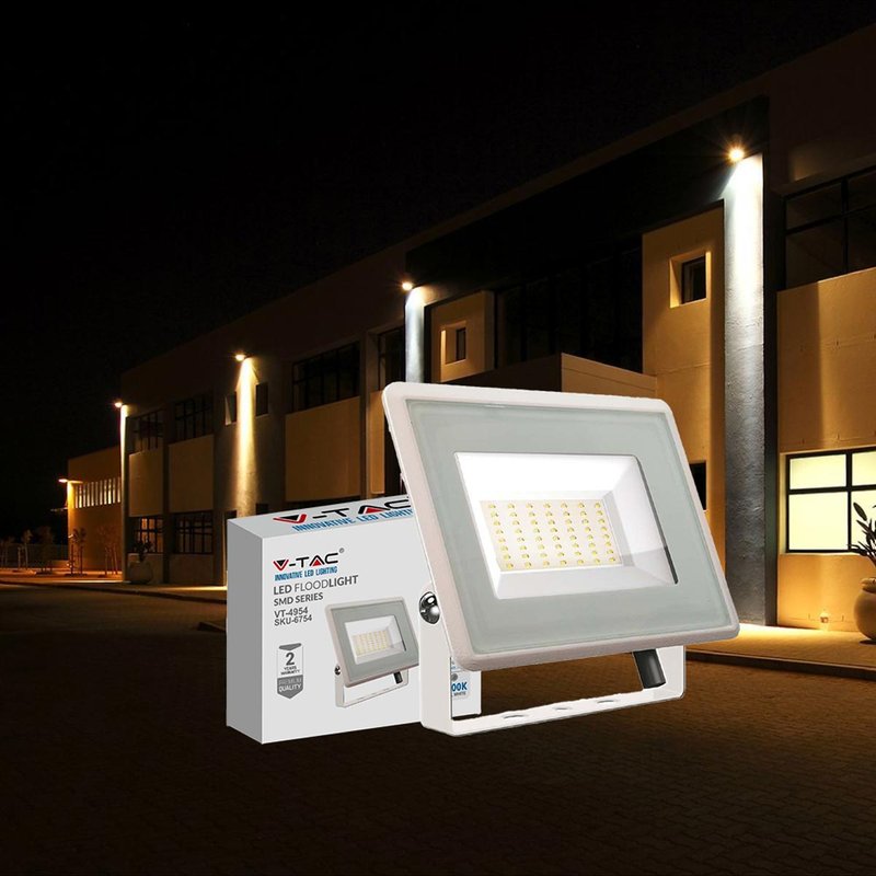 Faro Led Flood Light 50W 4300lm IP65 Slim 180x150x27mm Carcassa Bianca Luce 6400K SKU-6754