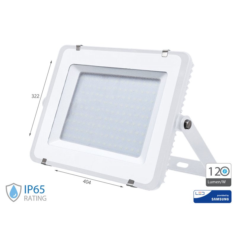 Faro Led Flood Slim Alta Luminosita 120lm/W 150W 18000lm Freddo 6400K Carcassa Bianca IP65 Chip Samsung SKU-775