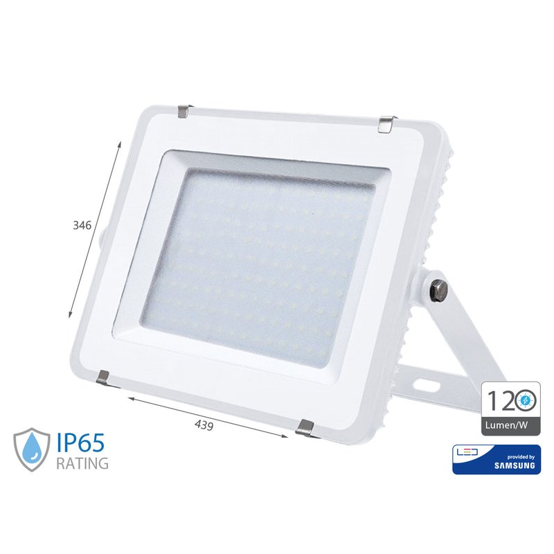 Faro Led Flood Slim Alta Luminosita 120lm/W 200W 24000lm Freddo 6400K Carcassa Bianca IP65 Chip Samsung SKU-788