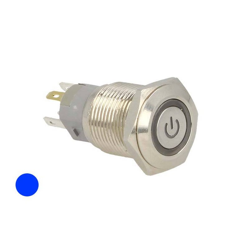 Interruttore Pulsante Bilanciere Acciaio Inossidabile Rotondo 5 Pin Con Spia Led Blue 12V Auto Barca Foro 16mm