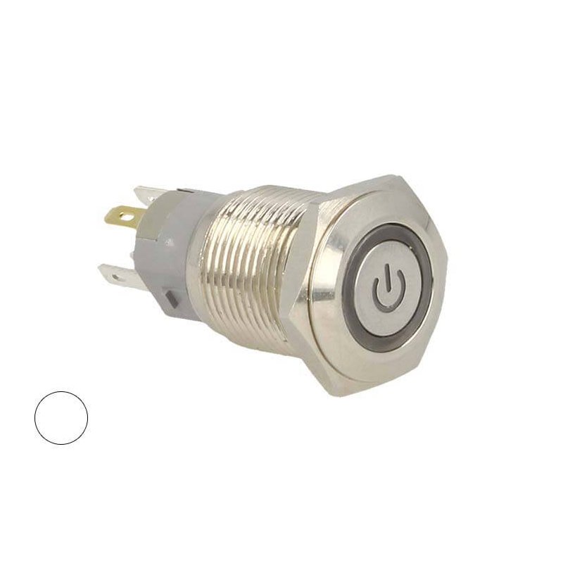 Interruttore Pulsante Bilanciere Rotondo 5 Pin Metallo Con Spia Led Bianco Freddo 12V Auto Barca Foro 16mm