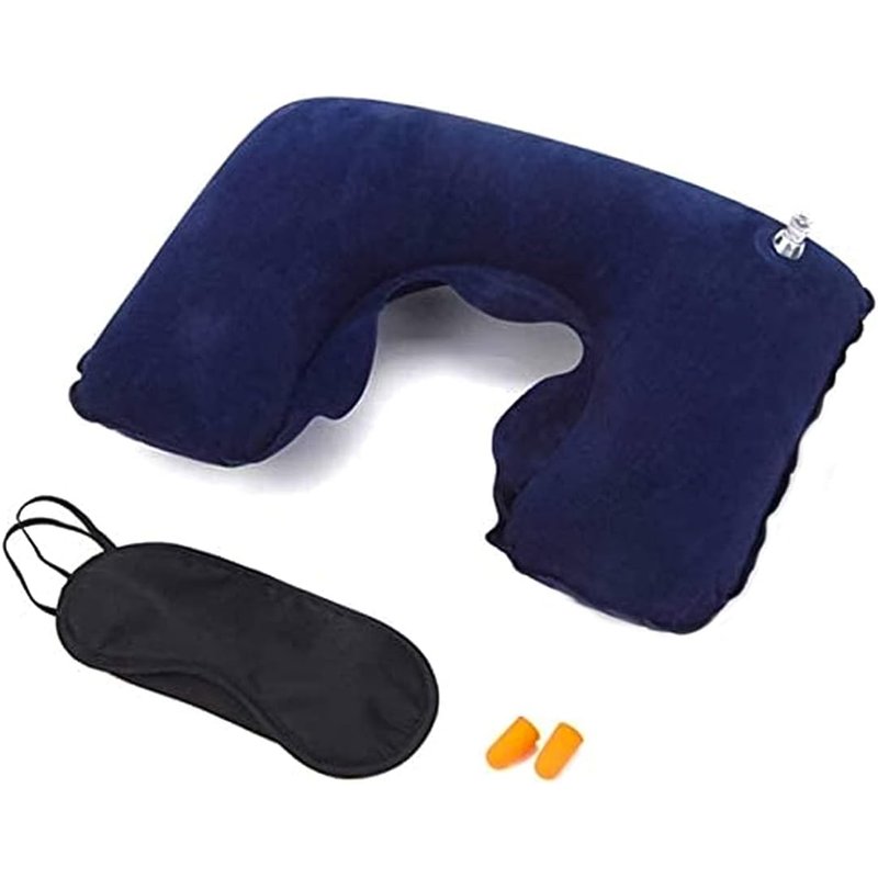 Kit Cuscino Gonfiabile da Viaggio Cuscino Cervicale + Mascherina per Dormire + Tappi per Orecchie