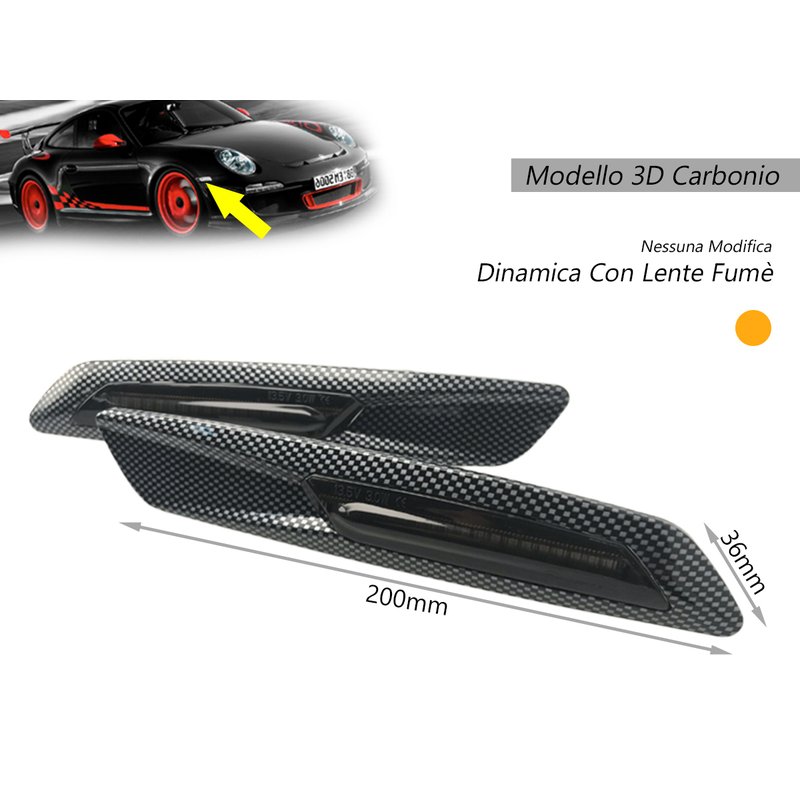 Kit Freccia Laterale a Led Side Marker Dinamica 3D Carbonio Lente Grigio BMW E81 E82 E87 E88 E90 E91 E92 E93 E60 E61 F10