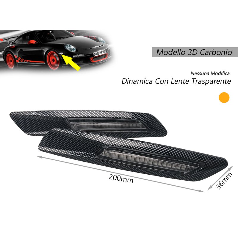 Kit Freccia Laterale a Led Side Marker Dinamica 3D Carbonio Lente Trasparente BMW E81 E82 E87 E88 E90 E91 E92 E93 E60 E61 F10