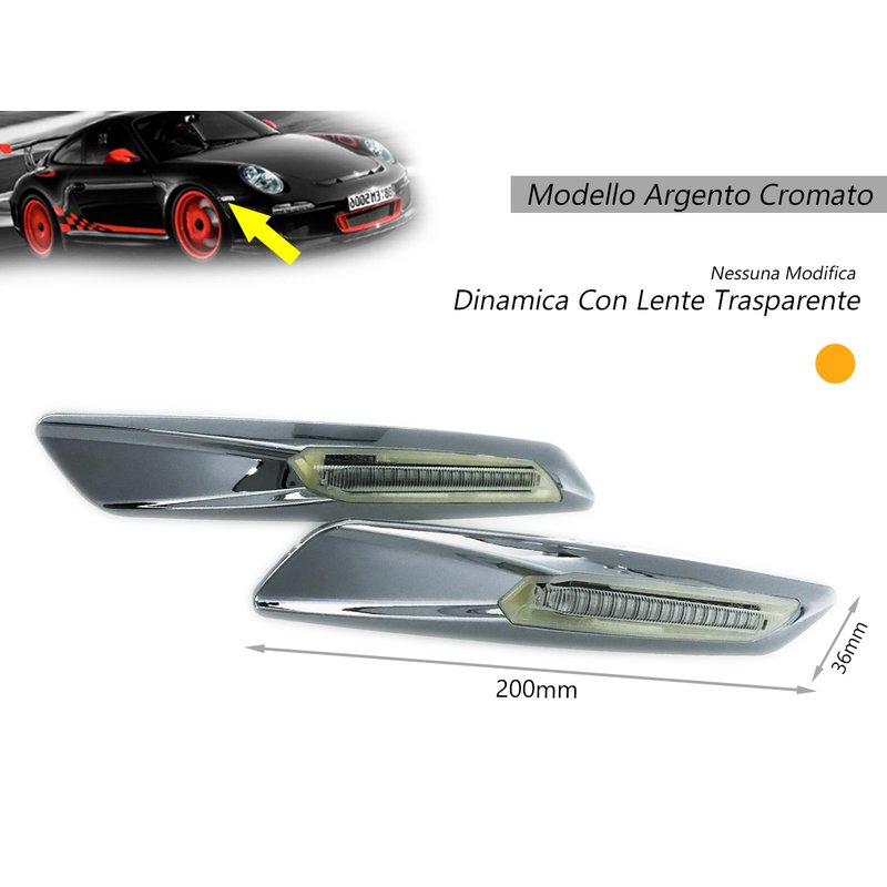 Kit Freccia Laterale a Led Side Marker Dinamica Argento Cromato Lente Trasparente BMW E81 E82 E87 E88 E90 E91 E92 E93 E60 E61 F10