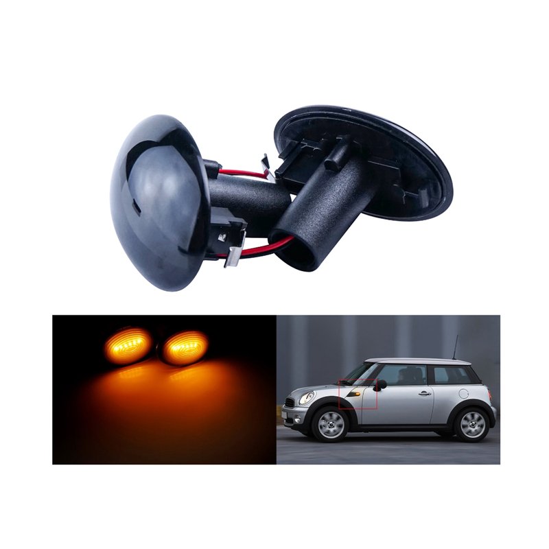 Kit Freccia Laterale a Led Side Marker Lente Nero Fume Luce Arancione Per Mini R56 R57 R58 R59 2007-2013