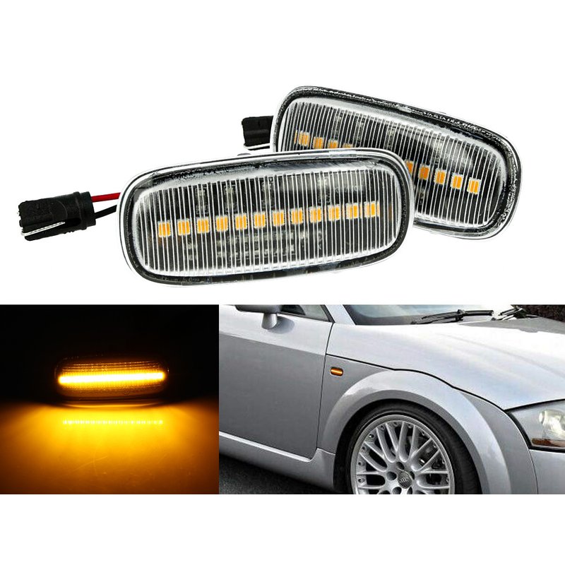 Kit Freccia Laterale a Led Side Marker Lente Trasparente Luce Arancione Per Audi TT A2 8L A3 S3 B5 A4 S4 RS4 A6 S6 C5