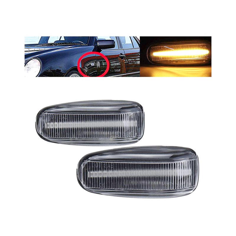 Kit Freccia Laterale a Led Side Marker Lente Trasparente Luce Arancione Per Mercedes Benz E W210 C W202 CLK W208 SLK R170 Vito W638