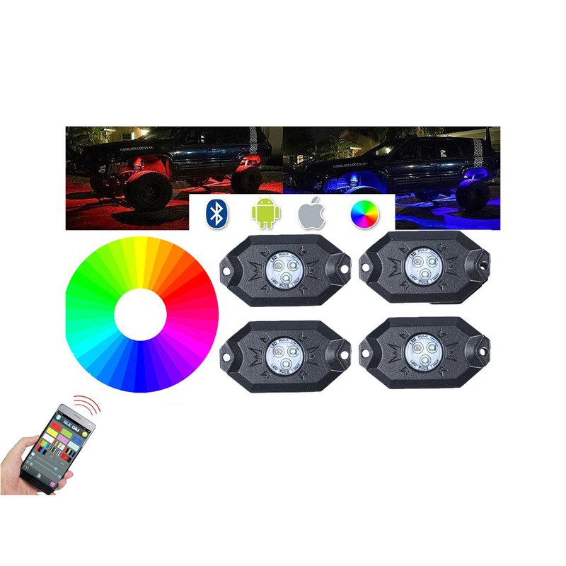 Kit Mini RGB Rock Light Bluetooth APP Sensore Musica Con 4 Luci Led 12V 24V IP68 Sottoscocca Per Jeep Off Road SUV Barca