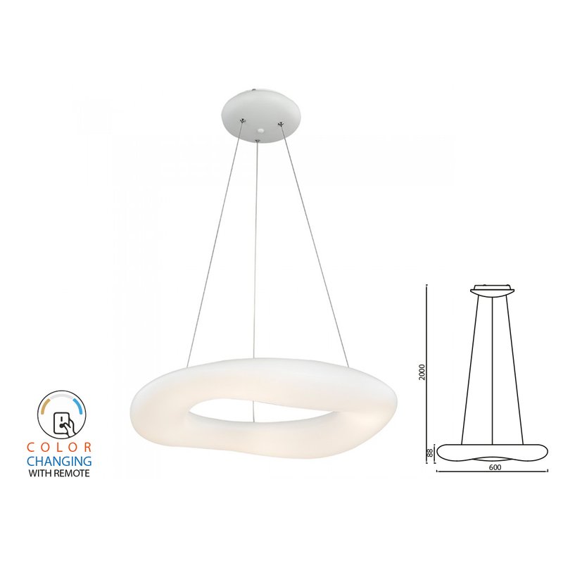 Lampada Led A Sospensione Moderno Circolare CCT Diametro 600mm 38W Dimmerabile Telecomando 3 In 1 SKU-3959