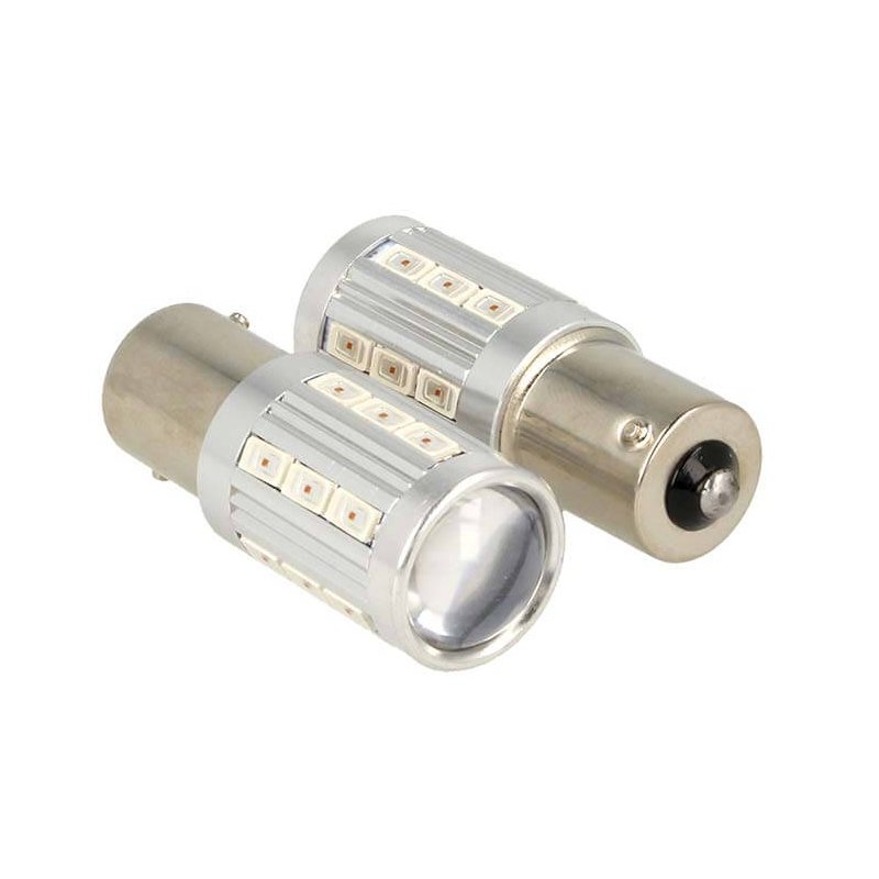 Lampada Led BAU15S PY21W 21 Smd 5730 Arancione Piedi Sfalsati Luci Frecce Auto 12V Camion 24V Con Lente Ingrandimento