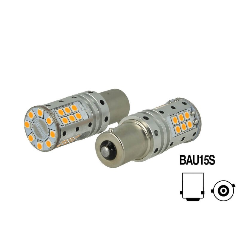 Lampada Led BAU15S PY21W Canbus 12V 25W Reale Arancione Piedi Storti Per Frecce No Errore 32 Smd 3030