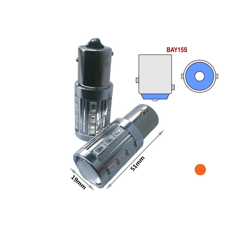 Lampada Led BAY15S 12V 24V 21W S25 1156 Arancione 21 Smd 5730 Con Lente Ingrandimento