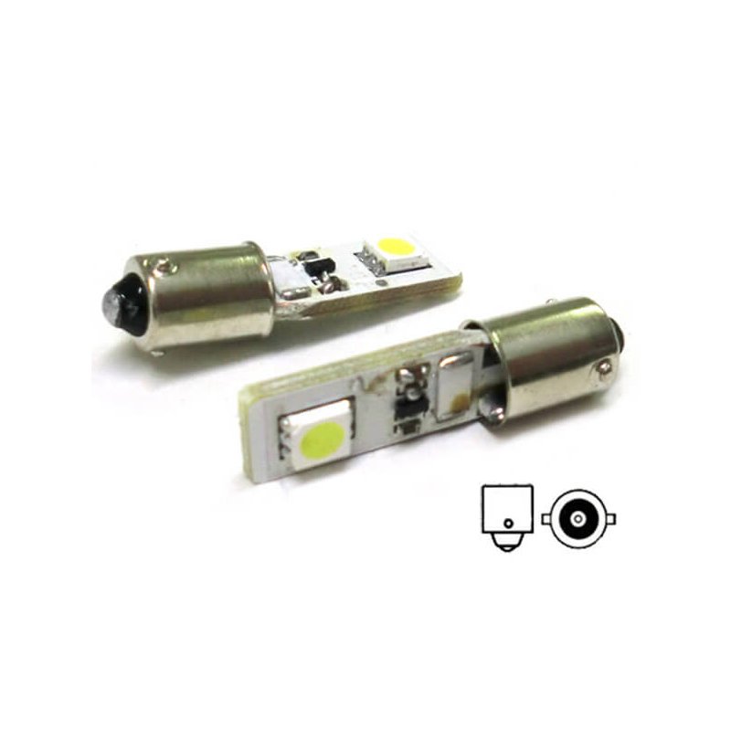 Lampada Led Canbus BA9S T4W 2 Smd No Errore Piedi Diritti 12V Con Resistenza