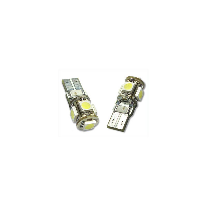 Lampada Led Canbus T10 W5W 5 Smd Bianco No Errore 12V Luci di Posizione Con Resistenza