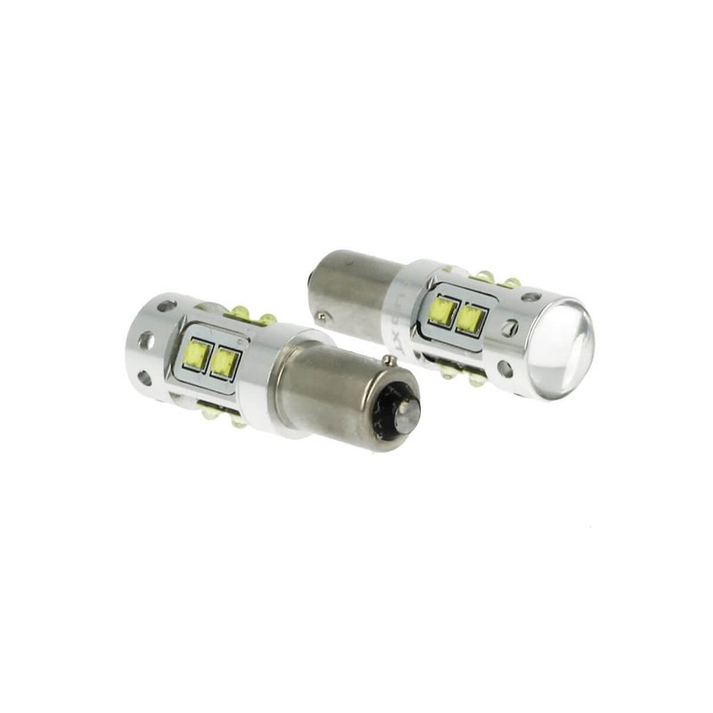 Lampada Led H21 BAY9s H21W 12V 50W Arancione 10 Smd Cree Piedini Sfalsati Per Frecce