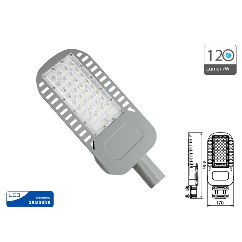 Lampione Stradale Led 50W 6400K 120lm/W Street Lamp Per Strada Giardino Villa IP65 SKU-21959