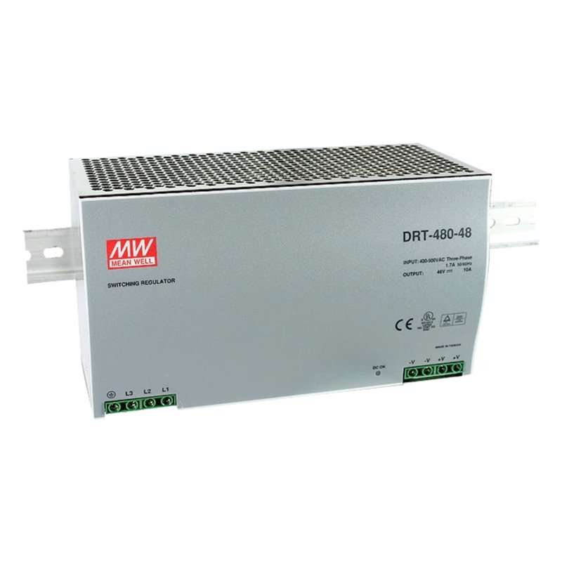 MeanWell DRT-480-48 Alimentatore 48V 10A 480W Per Barra Guida DIN Rail Ingresso 380V 3 Fasi Trifase