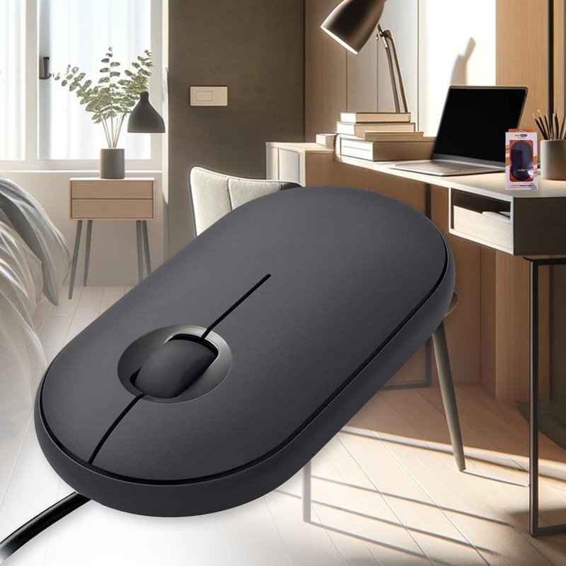 Mouse Ottico USB 2.0 Leggera e Slim da Lavoro Ufficio Viaggio Uso Personale con Cavo da 1.25 metri Modello 802964 Ovale a 2 Tasti Rotella Cliccabile