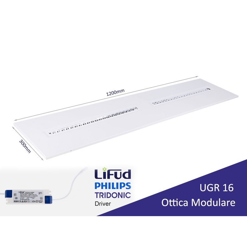 Pannello Led Con Ottica Modulare UGR 16 Bianco Neutro 30W 30X120cm 150LM/W Per Ufficio Enti Pubblici