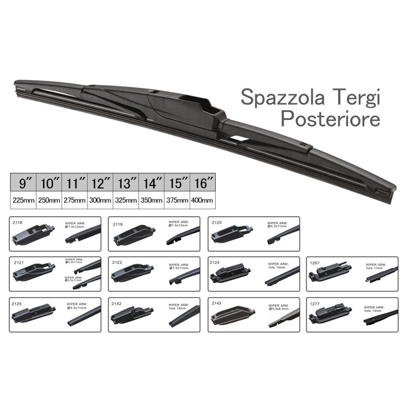 Spazzola Tergicristallo Posteriore Auto 10" 250mm 10 Attacchi Universale Multi Adattatori