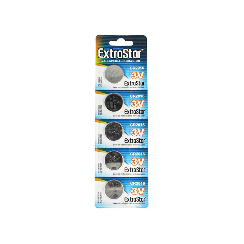 Pila Batteria A Bottone Extrastar CR2016 3V Confezione Da 5 Pile