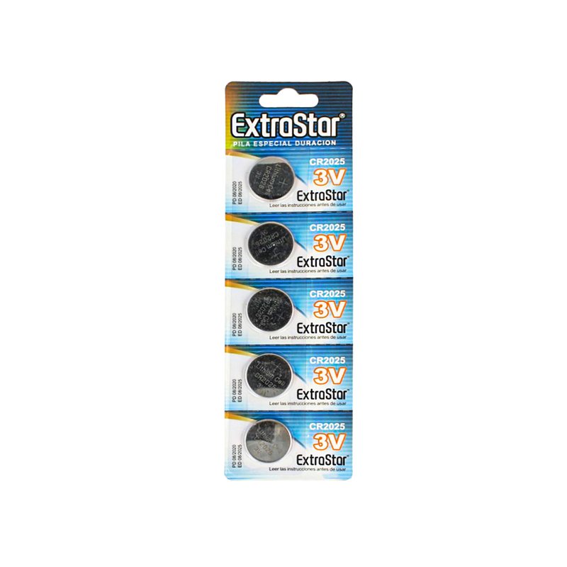 Pila Batteria A Bottone Extrastar CR2025 3V Confezione Da 5 Pile