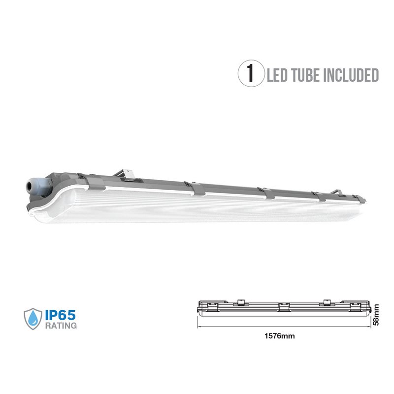 Plafoniera 150cm Con 2 Tubi Led Da 22W Incluso Bianco Freddo 6400K IP65 Tri Proof Led Lamp Light SKU-6400