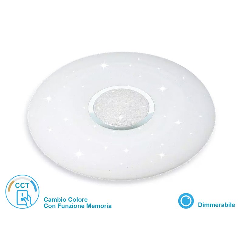 Plafoniera A Led Da Soffitto CCT 3 in 1 Rotonda 40W D395mm Effetto Stellato Con Telecomando Incluso SKU-14941