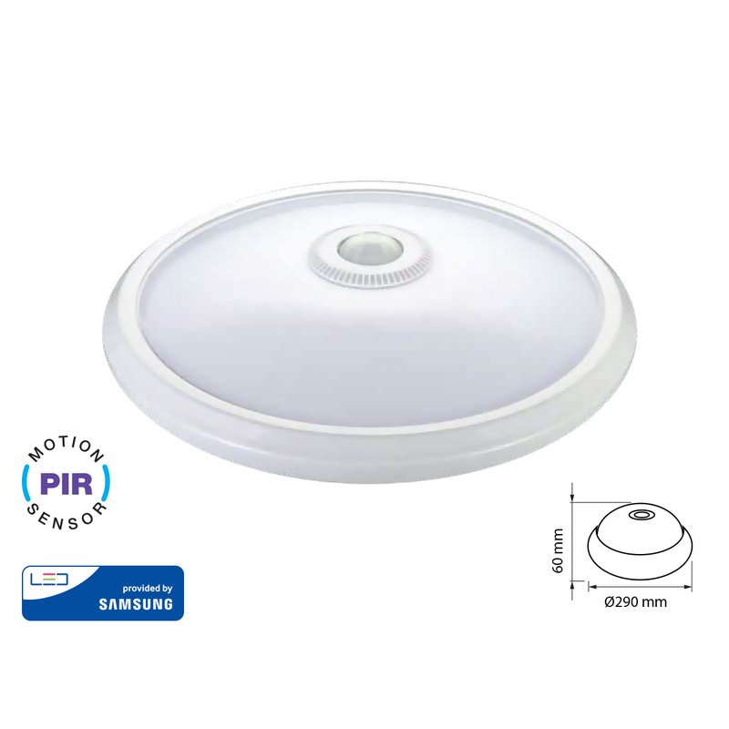 Plafoniera Led Da Soffitto Parete Muro 12W Neutro 4000K Con Sensore PIR Movimento Diametro 290mm SKU-21808