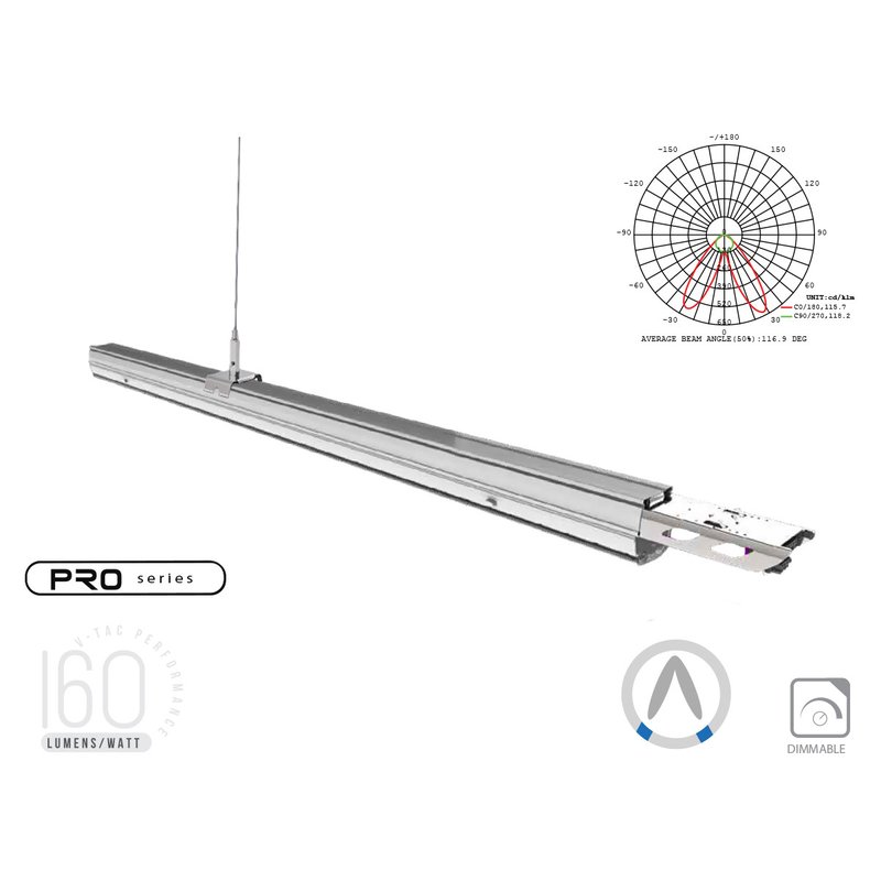 Plafoniera LED Lineare A Sospensione Follow 50W 150cm Doppia Lente Asimmetrica 4000K IP20 Dimmerabile SKU-1365