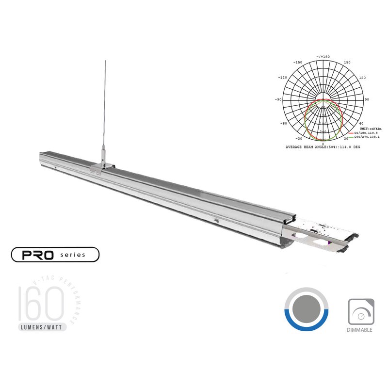 Plafoniera LED Lineare A Sospensione Follow 50W 150cm Lente Opale 120 Gradi 4000K IP20 Dimmerabile SKU-1364