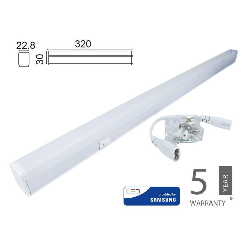 Plafoniera Tubo Led T5 30cm 4W Freddo 6400K Lineare Raccordabile Allungabile Chip Smd Samsung SKU-21691