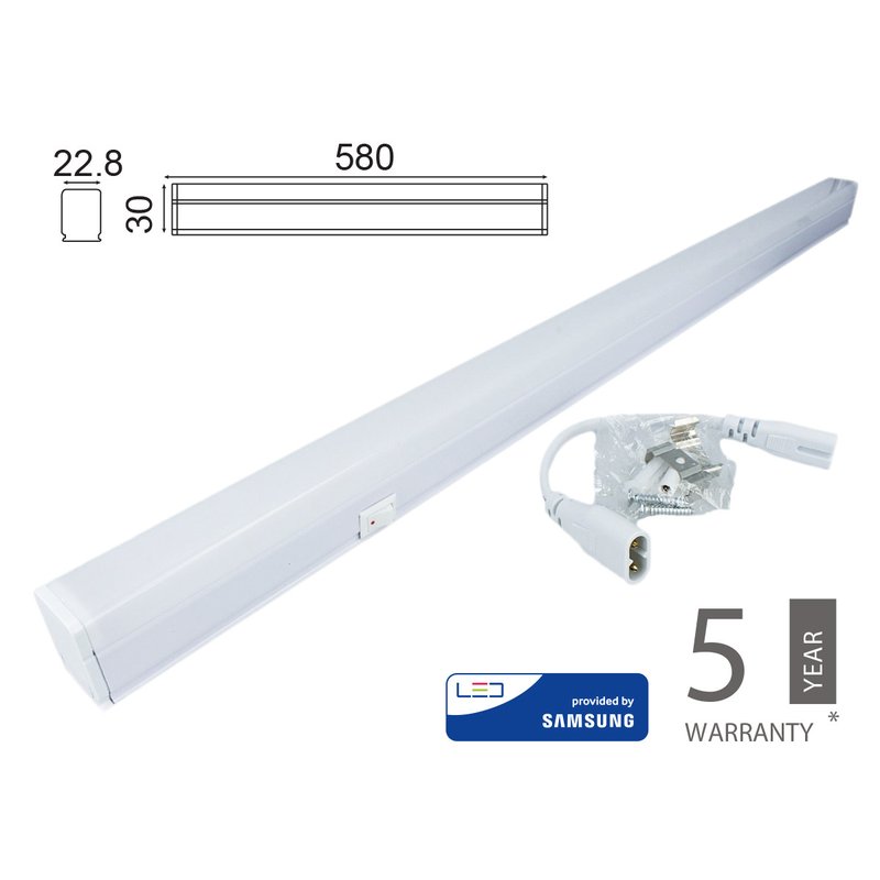 Plafoniera Tubo Led T5 60cm 7W Freddo 6400K Lineare Raccordabile Allungabile Chip Smd Samsung SKU-21694