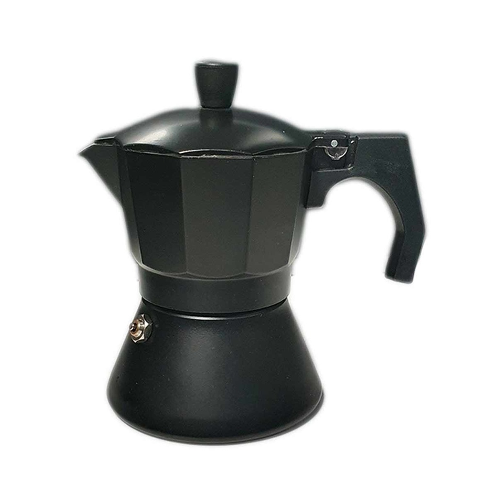 Caffettiera Moka a Induzione in Alluminio Antiscivolo e Resistente Adatta a Tutti i Tipi di Piano Cottura 3 Tazze Nero