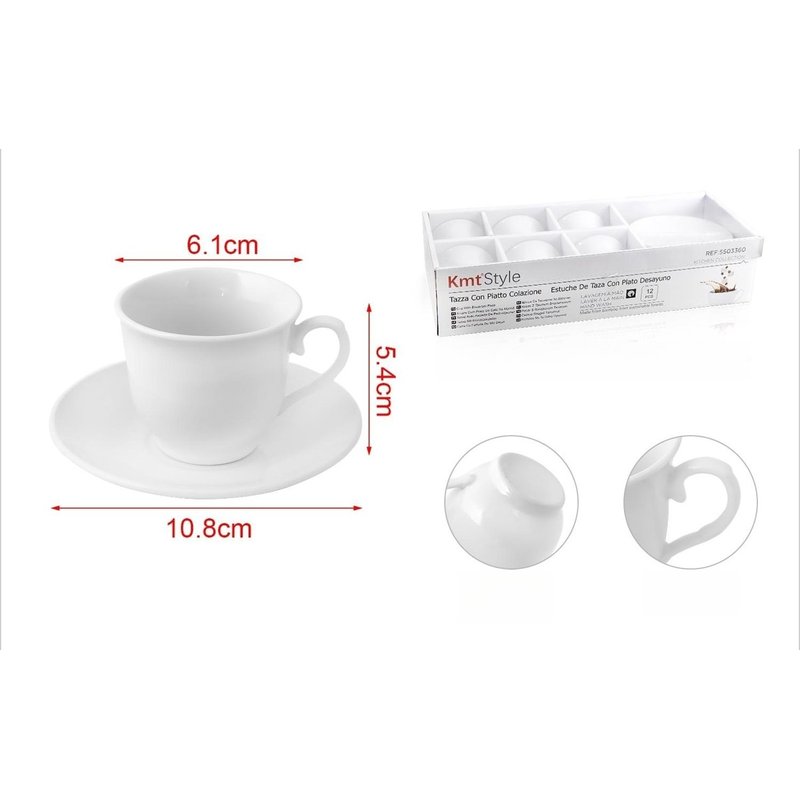 Set da 6 Tazzine da Caffè Espresso Bianche Con Piattini Moderno