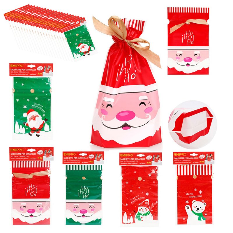 Sacchetti Disegnati Multiuso per Natale, Regalo/Caramelle da 144pz, 15x23cm, Candy Bag per Natale