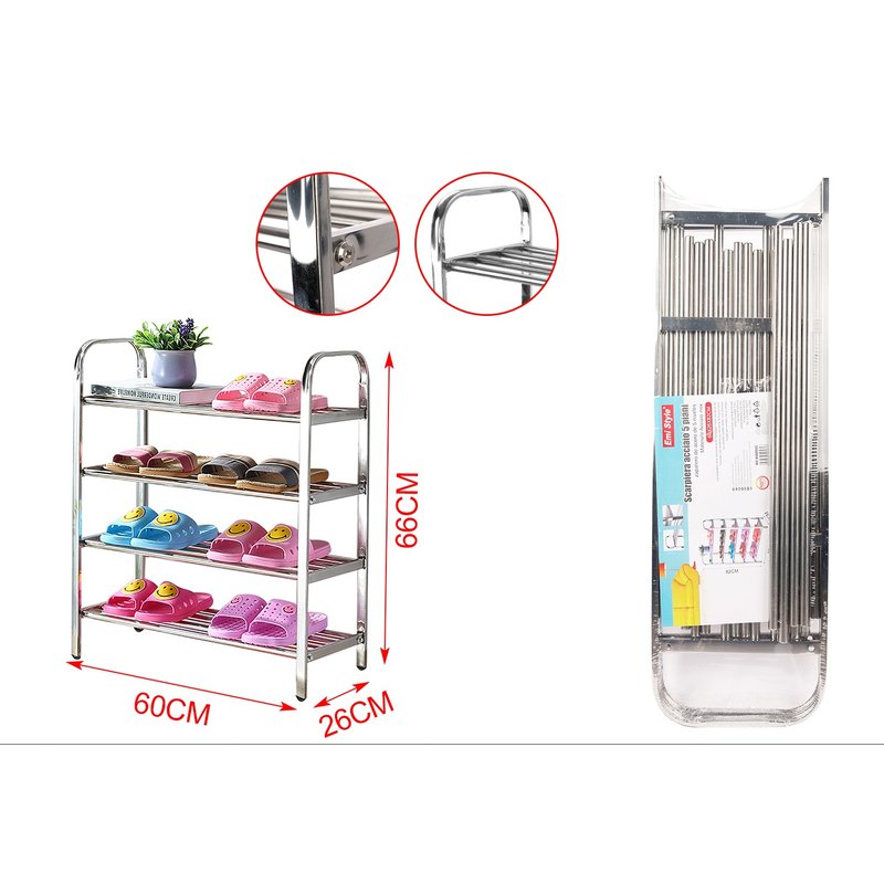 Scarpiera Acciaio 4 Ripiani 60X26X66cm Scaffali Portascarpe