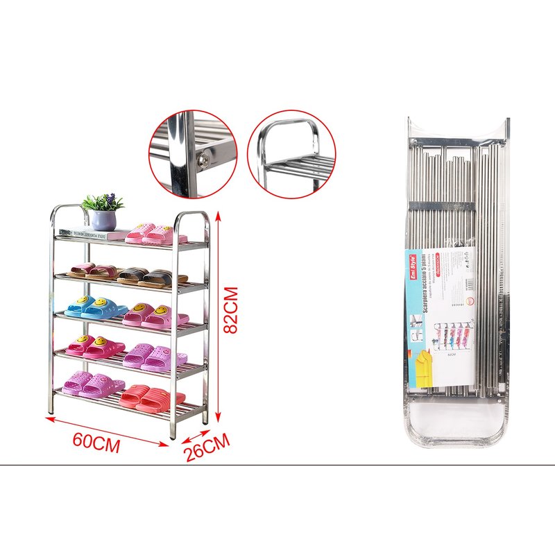 Scarpiera Acciaio 5 Ripiani 60X26X82cm Scaffali Portascarpe