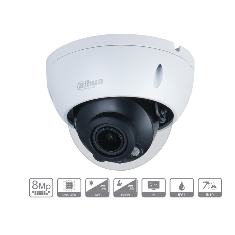 Telecamera IP Dome 4K 8MP Ottica Varifocale 2.7-13.5mm PoE IP67 IK10 Dahua DH-IPC-HDBW2831R-ZS-S2