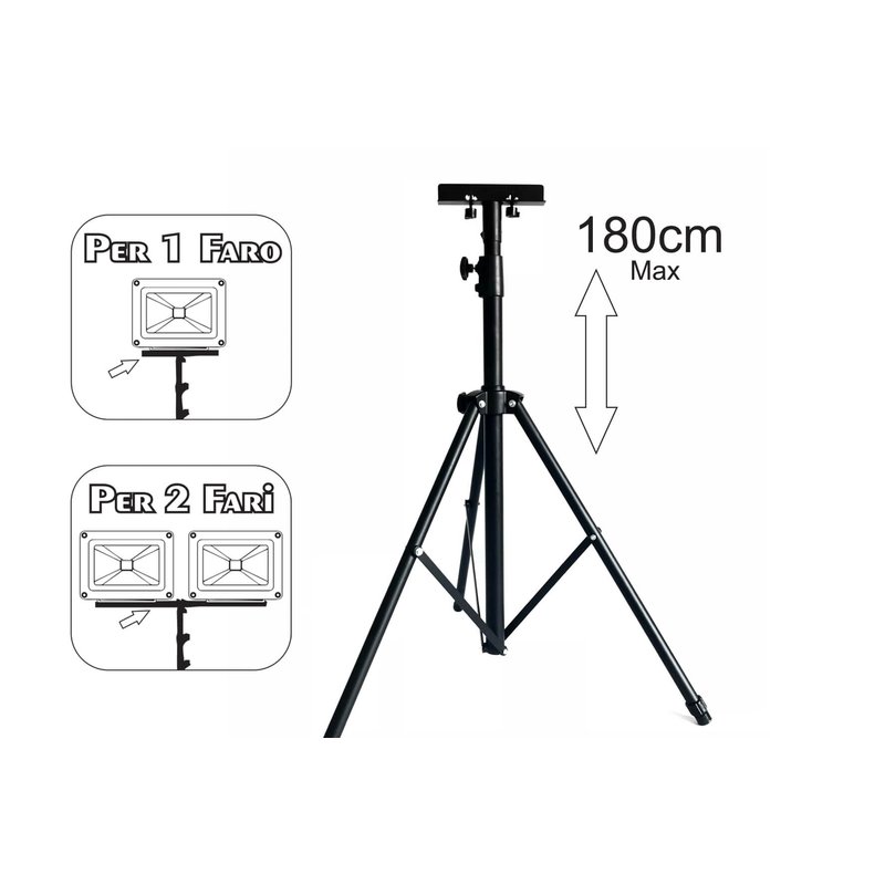 Tripiedi Treppiede Tripod Portafari Multiuso Per Faro Proiettore Uso Cantiere Officina 1 o 2 Faretti Max 180cm Altezza