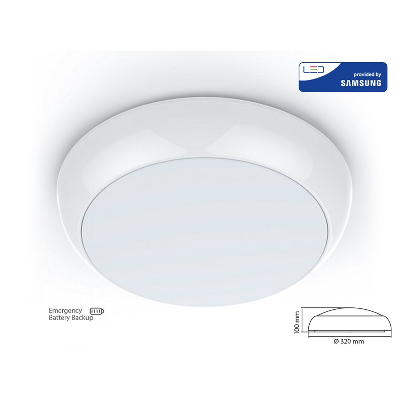 Plafoniera A Led Da Soffitto o Parete Con Sistema Emergenza Inclusa 4000K 17W IP65 Anche Esterno Diametro 320mm SKU-806