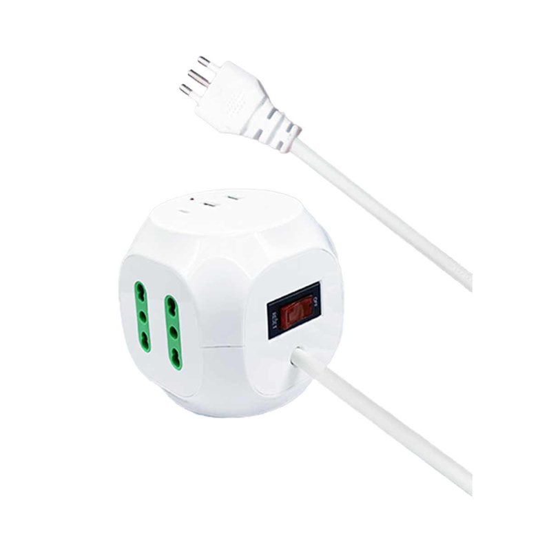 Multipresa Cubo 8 Posti 4 Prese 10/16A + 1 Presa Bipasso Schuko + 2 USB + USB C 3.0 con Interruttore Spina 10A Cavo 1.5m Bianco