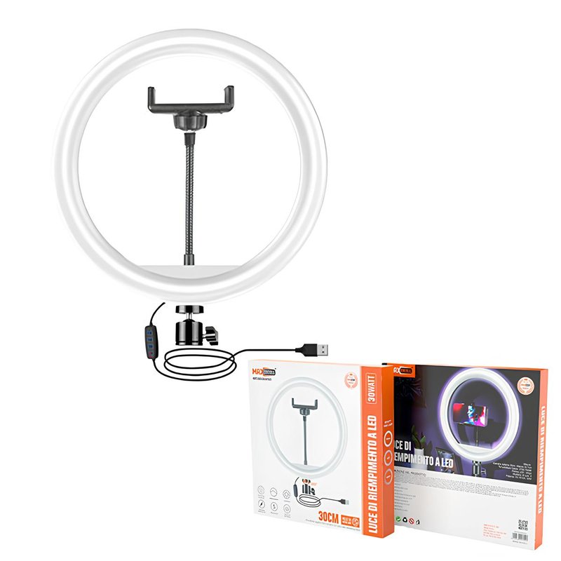 Luce ad Anello LED 30cm Diametro, Ring Light 3 Modalità di Luce, 2700-7000k Temperatura, DC 5V/2A 30W, USB, Fotografia e Video