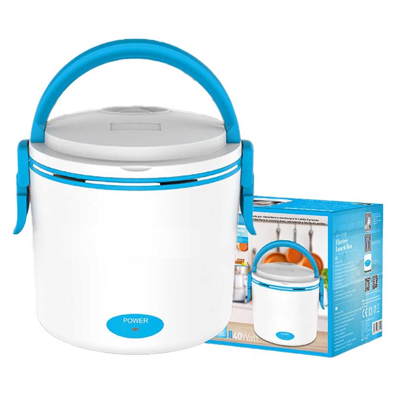 Scaldavivande Elettrico 40W Riscalda Porta Pranzo Lunchbox con 2 Contenitori Plastica 0.5L e Alluminio 0.7L Cavo Staccabile Blu