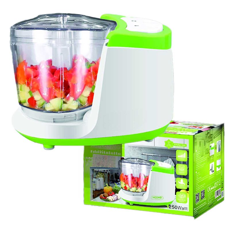 Tritatutto da Cucina Elettrico a Doppia Lame in Acciaio Inox 250W con 2 Velocita Vassoio in Vetro Temperato Capacita 400ml Verde